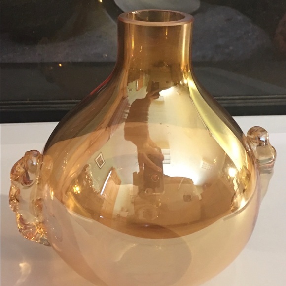 Amber Iridescent Glass Bulb Vase 6in - Picture 3 of 12